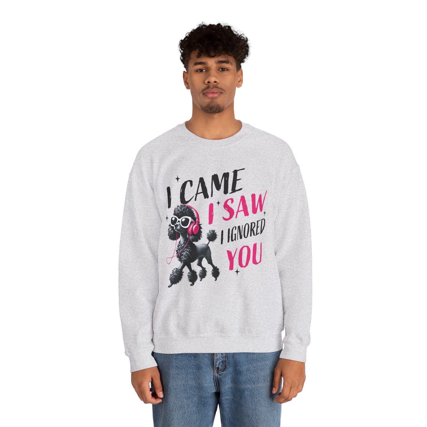Funny Dog Crewneck Sweatshirt — I Came, I Saw, I Ignored You Poodle Graphic Sweater