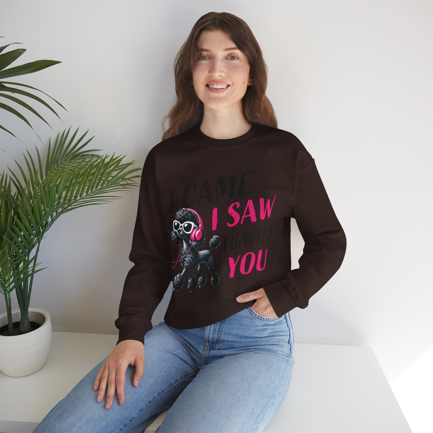 Funny Dog Crewneck Sweatshirt — I Came, I Saw, I Ignored You Poodle Graphic Sweater