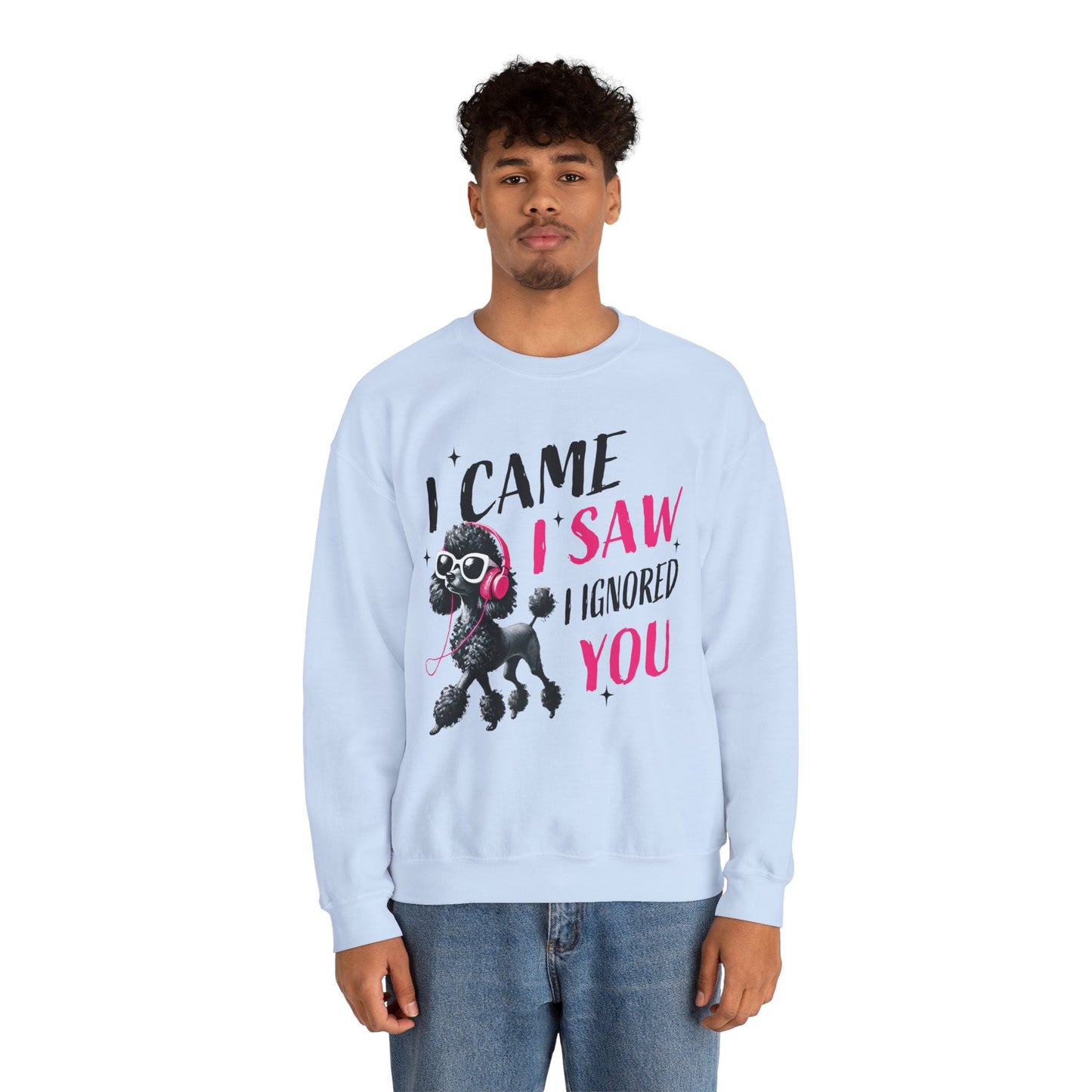 Funny Dog Crewneck Sweatshirt — I Came, I Saw, I Ignored You Poodle Graphic Sweater
