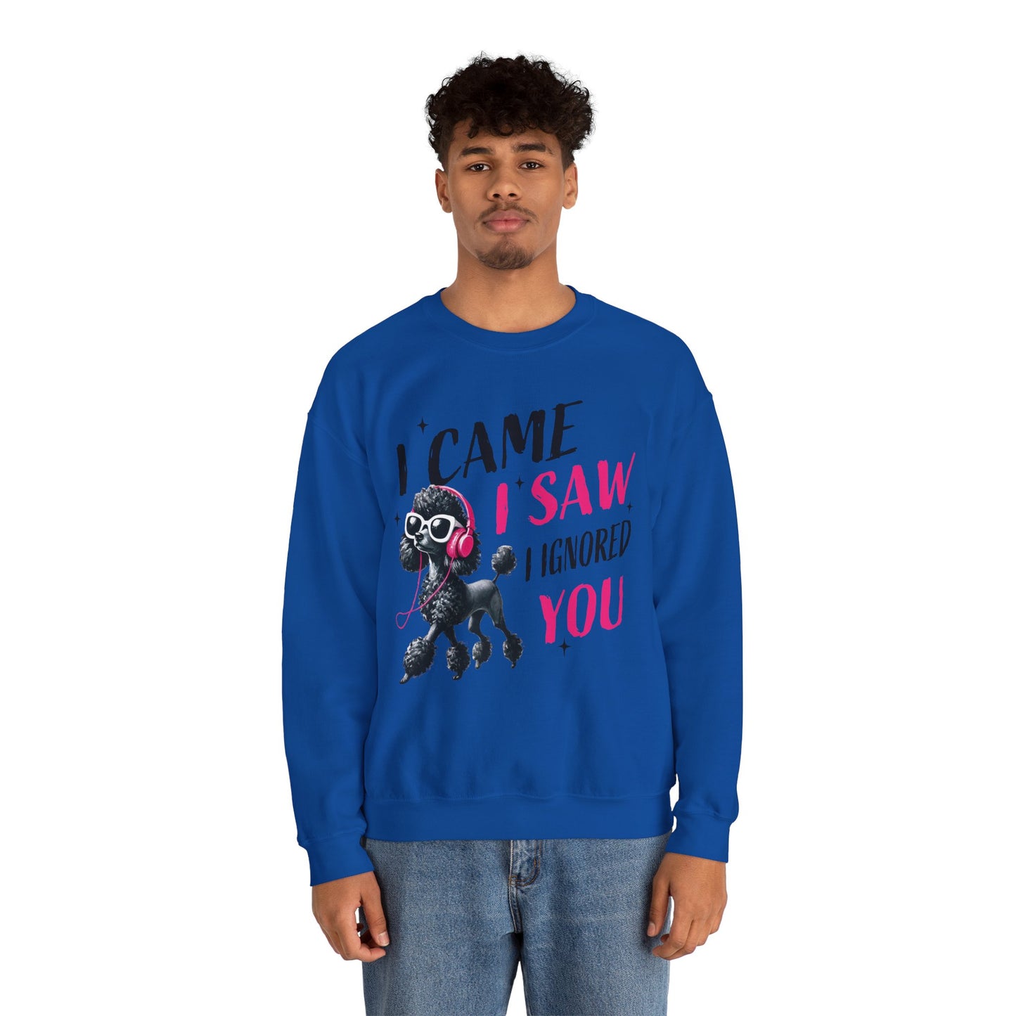 Funny Dog Crewneck Sweatshirt — I Came, I Saw, I Ignored You Poodle Graphic Sweater