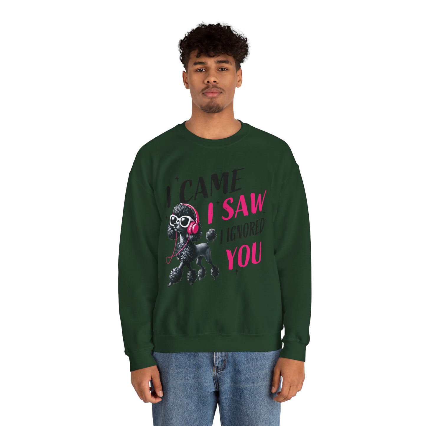 Funny Dog Crewneck Sweatshirt — I Came, I Saw, I Ignored You Poodle Graphic Sweater
