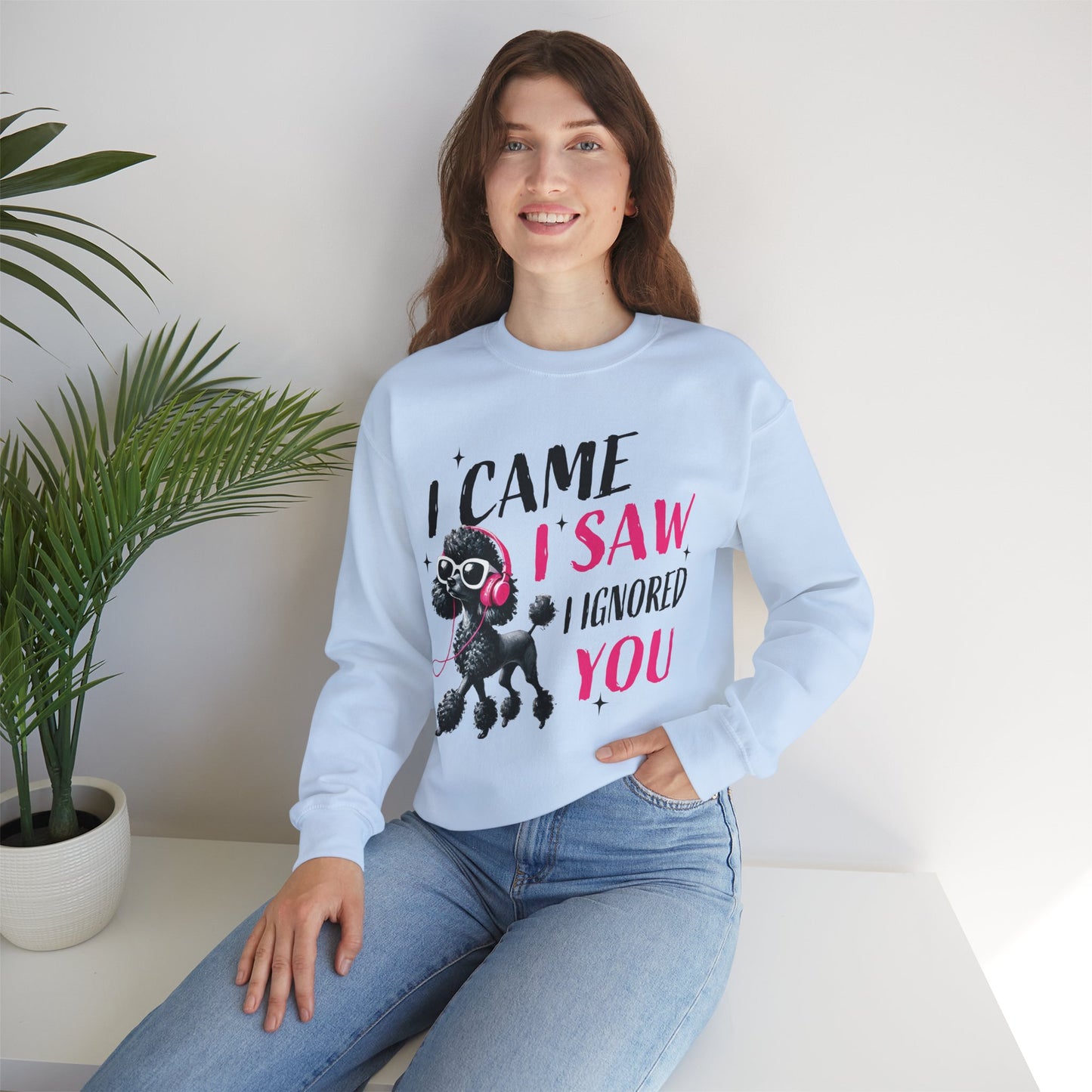Funny Dog Crewneck Sweatshirt — I Came, I Saw, I Ignored You Poodle Graphic Sweater