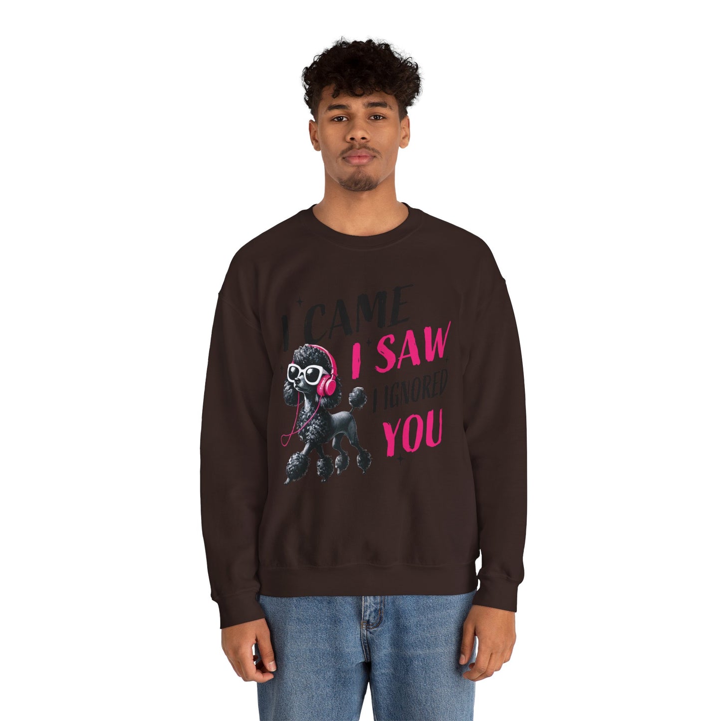 Funny Dog Crewneck Sweatshirt — I Came, I Saw, I Ignored You Poodle Graphic Sweater