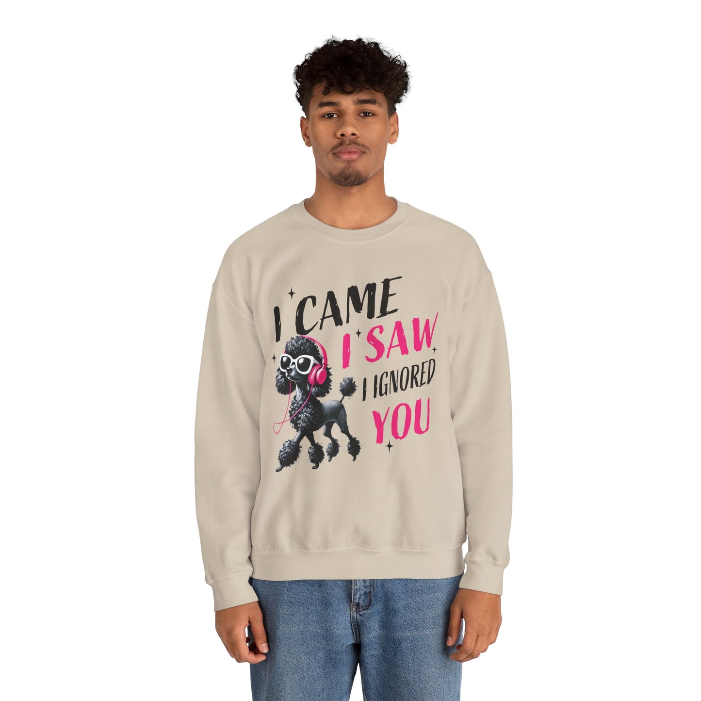 Funny Dog Crewneck Sweatshirt — I Came, I Saw, I Ignored You Poodle Graphic Sweater