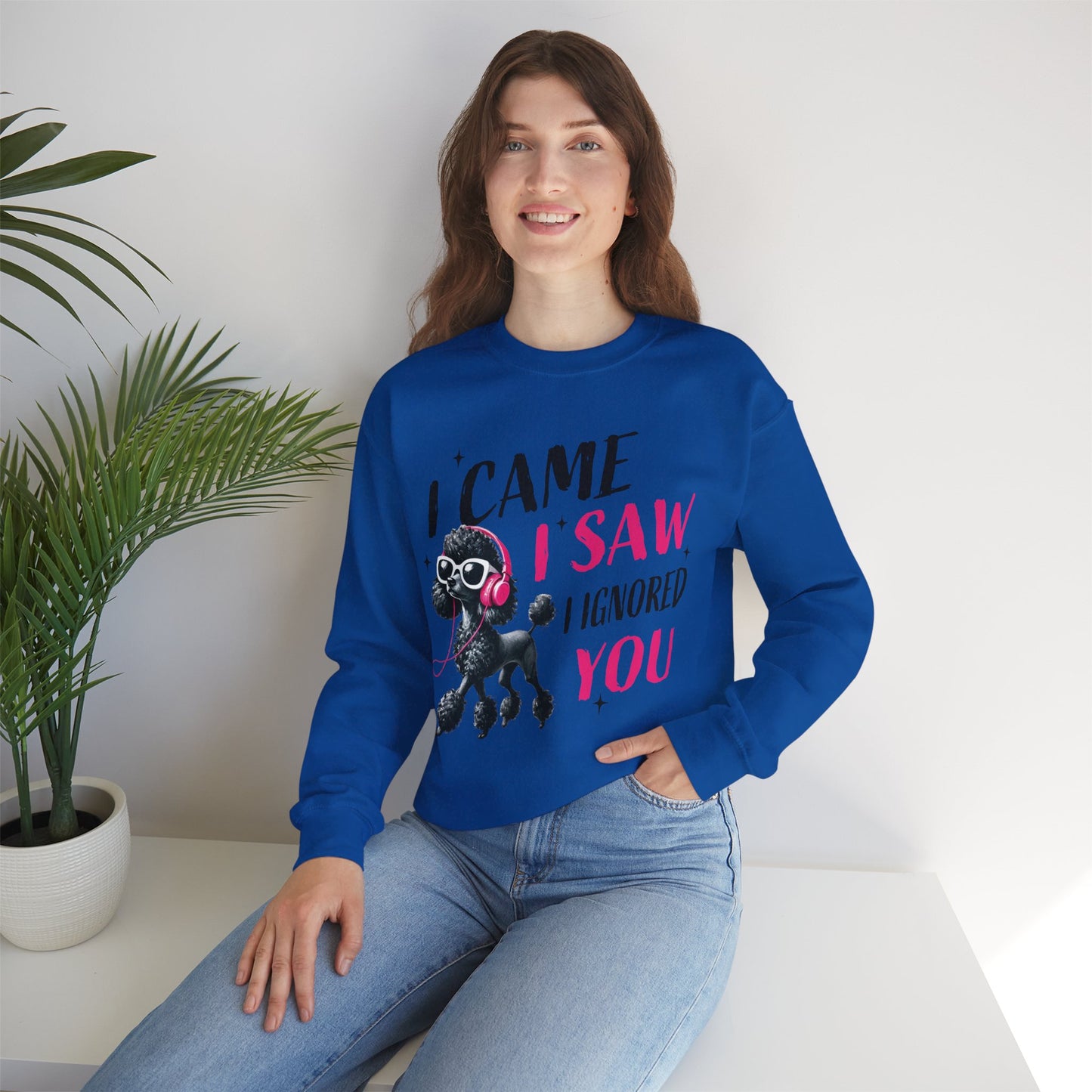 Funny Dog Crewneck Sweatshirt — I Came, I Saw, I Ignored You Poodle Graphic Sweater