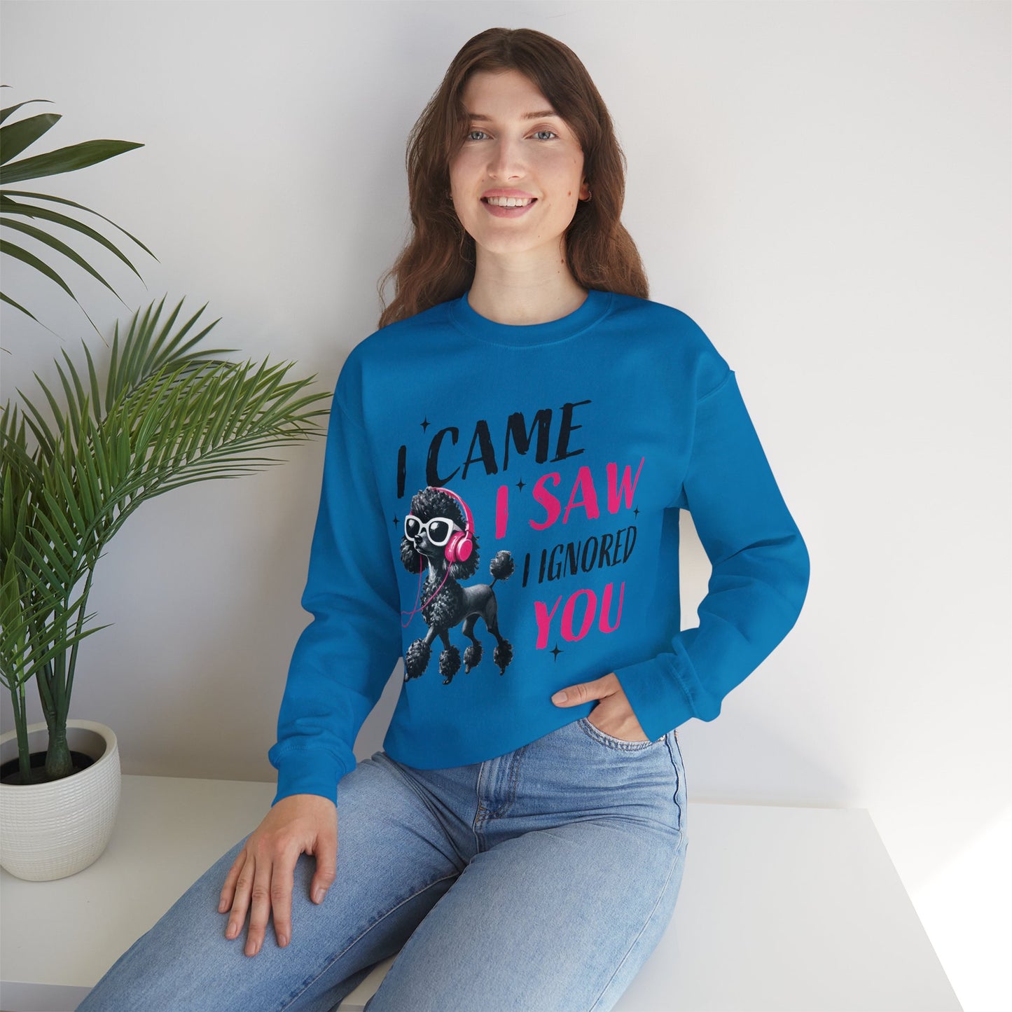 Funny Dog Crewneck Sweatshirt — I Came, I Saw, I Ignored You Poodle Graphic Sweater