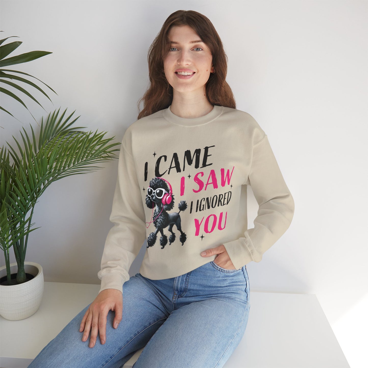 Funny Dog Crewneck Sweatshirt — I Came, I Saw, I Ignored You Poodle Graphic Sweater