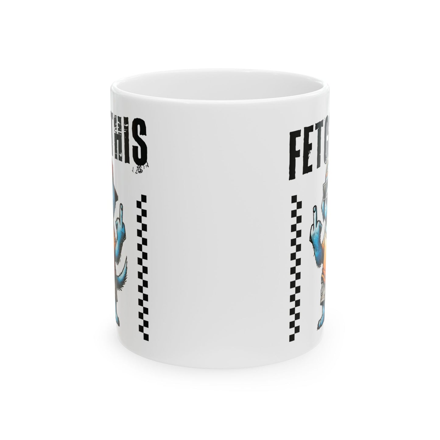 Funny Dog Fetch This Art Ceramic Mug (11oz/15oz) – Bold Checkerboard Graphic Coffee Cup