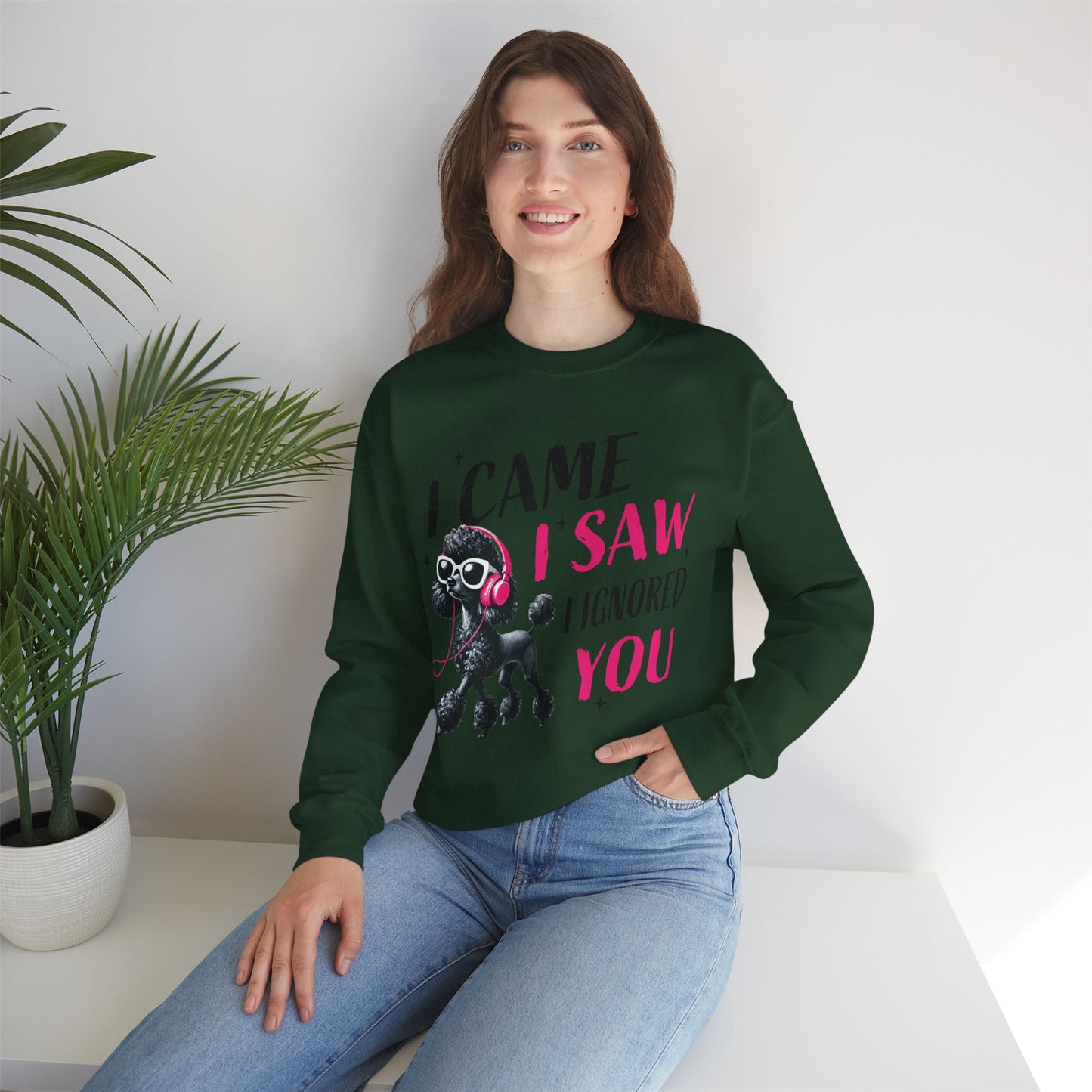 Funny Dog Crewneck Sweatshirt — I Came, I Saw, I Ignored You Poodle Graphic Sweater